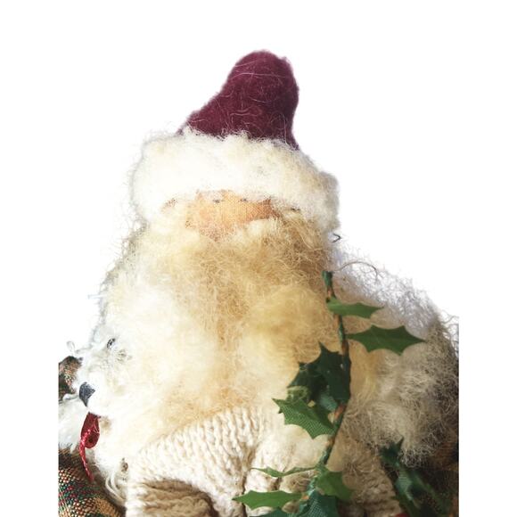 Vintage Folk Art Privative Look Santa Clause w/ Teddy Bear and Bag Shelf Sitter - Picture 1 of 7